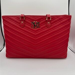 Badgley Mischka Red Quilted Tote with Computer Pocket New With Tag